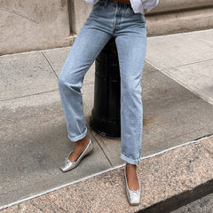 ANISA BALLET FLATS SILVER DISTRESSED LEATHER