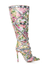 AZALEA WANG CONFIDENT BABY PINK BROCADE EMBELLISHED BOOT