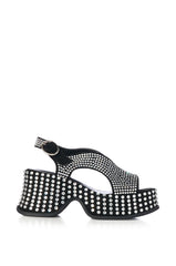 AZALEA WANG EASTONA BLACK EMBELLISHED CHUNKY SANDAL