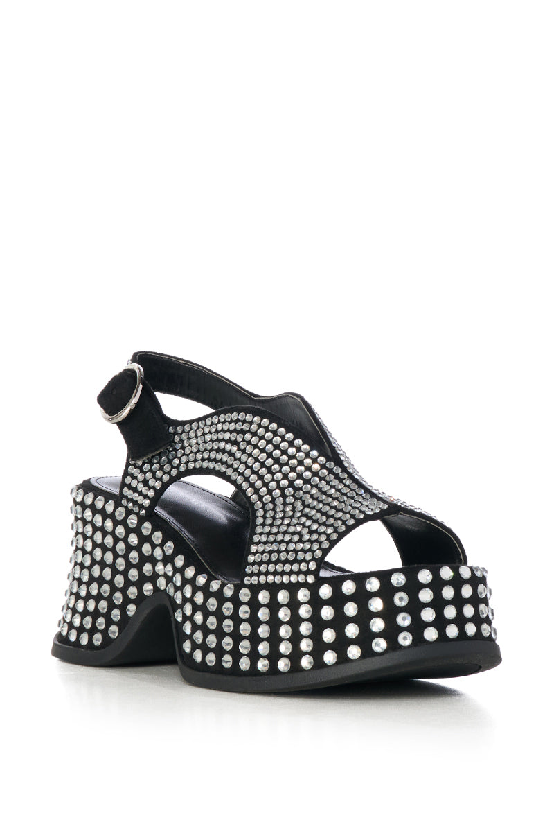 AZALEA WANG EASTONA BLACK EMBELLISHED CHUNKY SANDAL