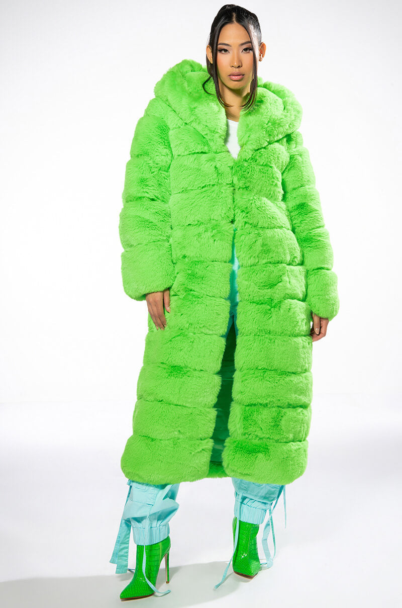 AZALEA WANG LIME CRIME FAUX FUR TRENCH