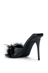 AZALEA WANG LULU FEATHER SLIP ON SANDAL IN BLACK