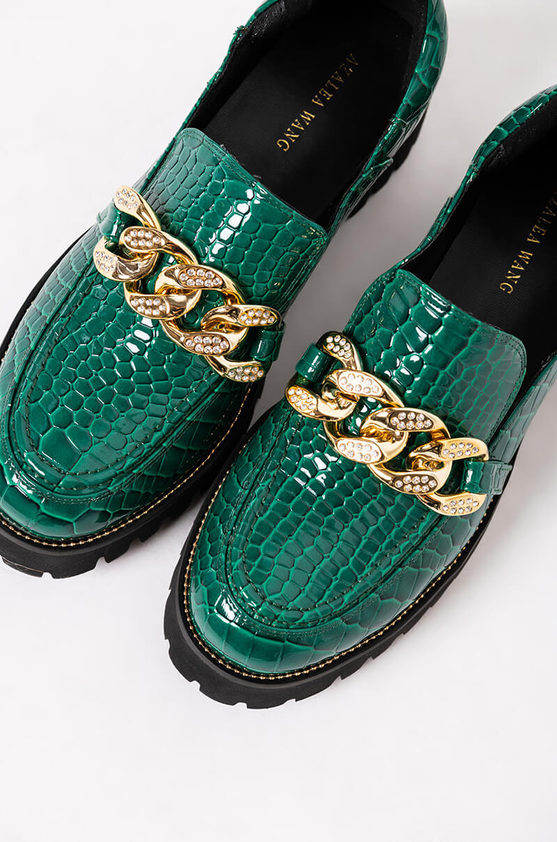AZALEA WANG MY WAY FLATFORM LOAFER IN GREEN CROC