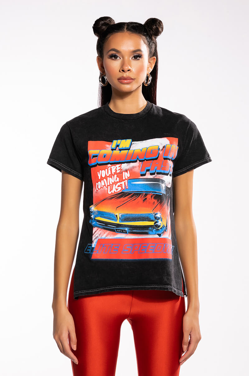 COMING IN FIRST CREW NECK GRAPHIC TSHIRT