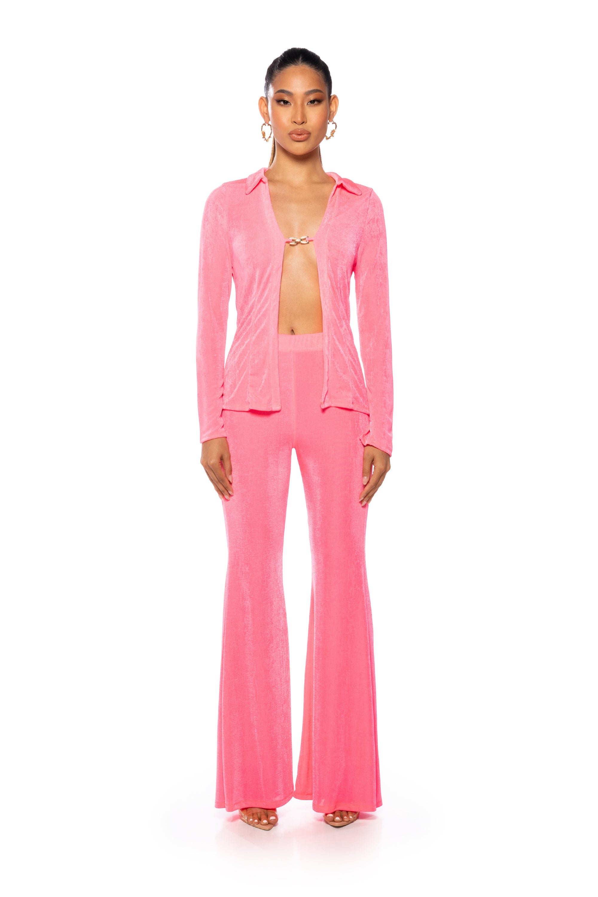CYNTHIA COLLARED SLINKY BLOUSE IN PINK