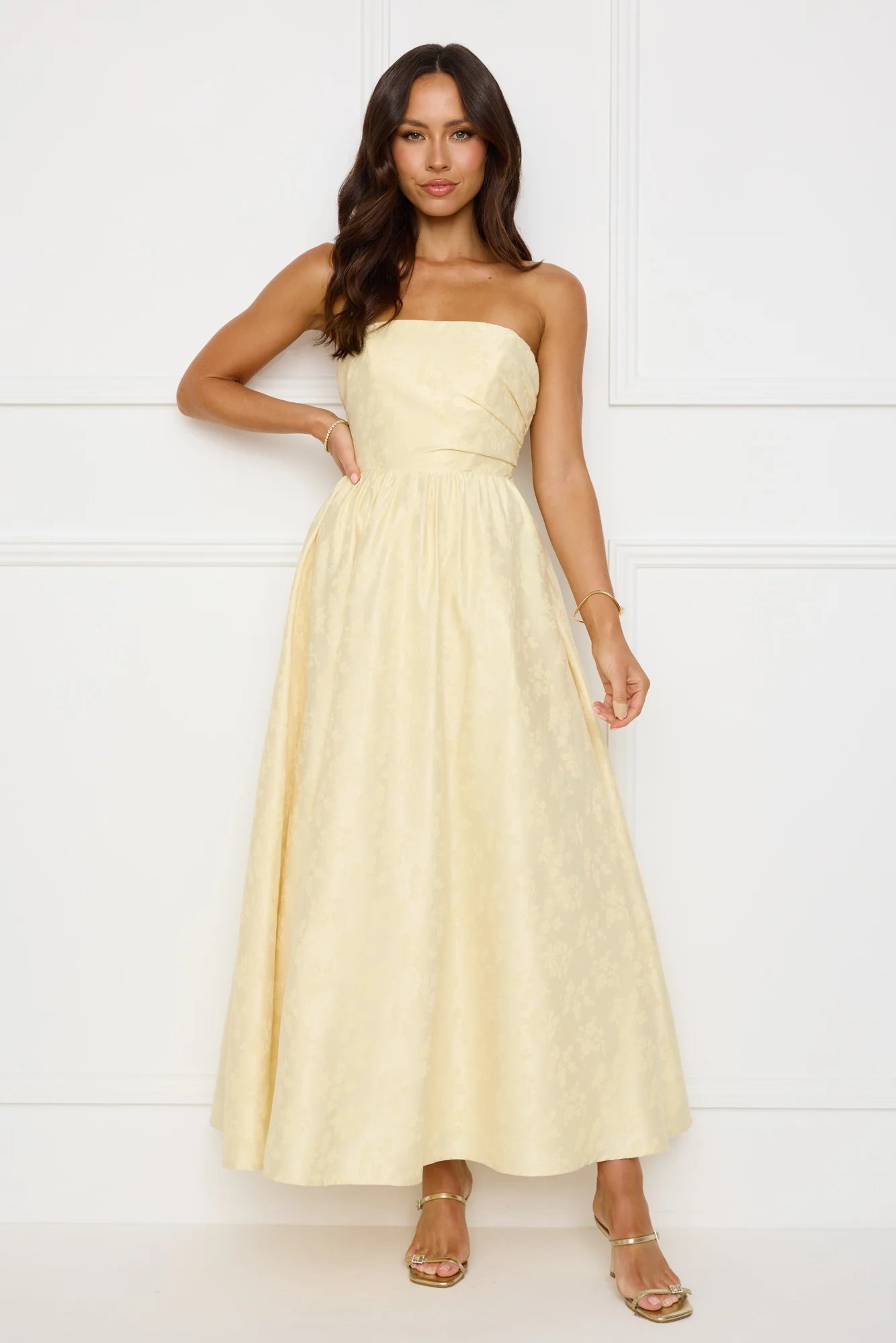 Dancing In Magic Strapless Maxi Dress Yellow
