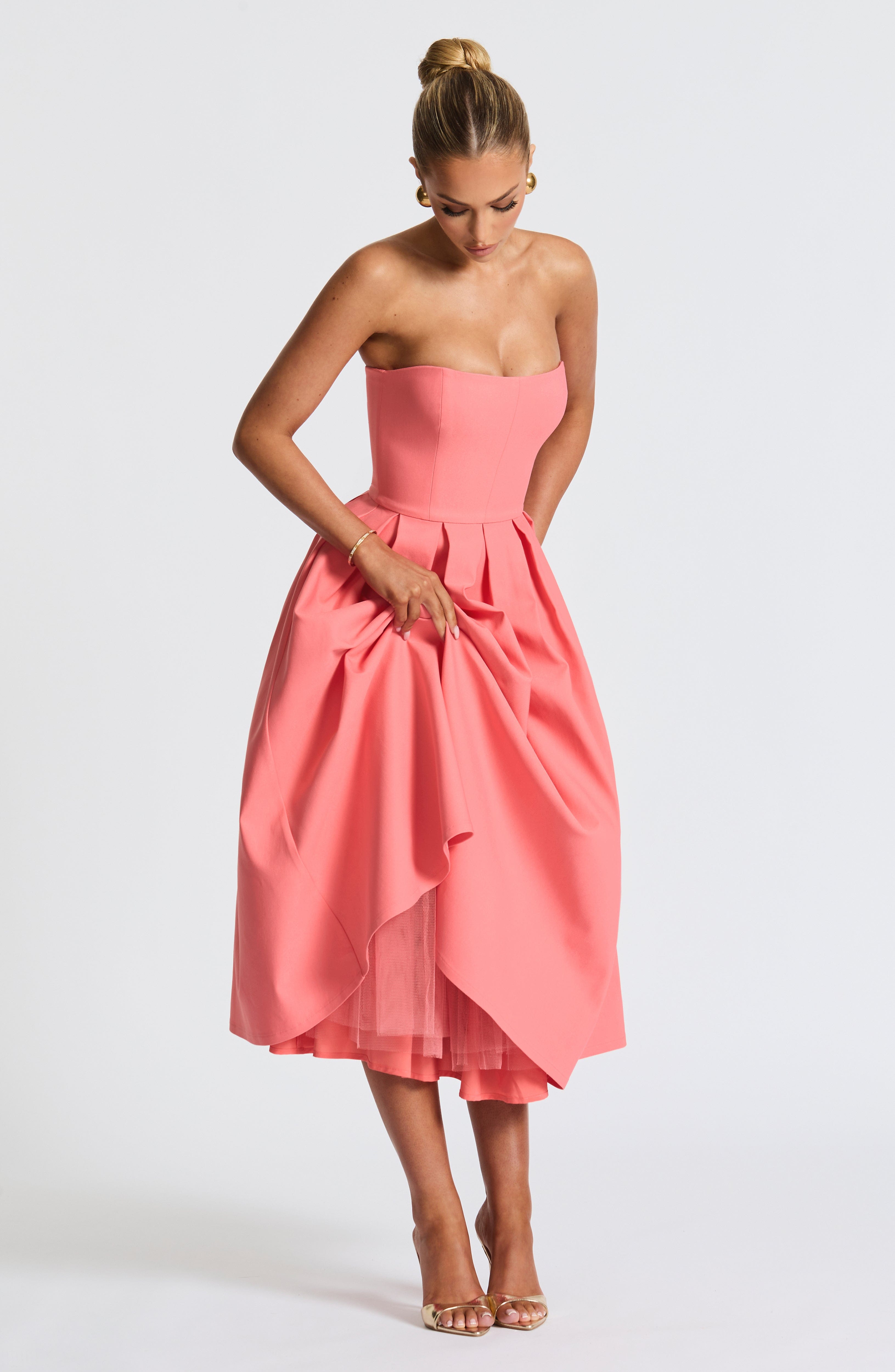 Edith Midi Dress - Coral Pink Dress Babyboo Fashion Premium Exclusive Design