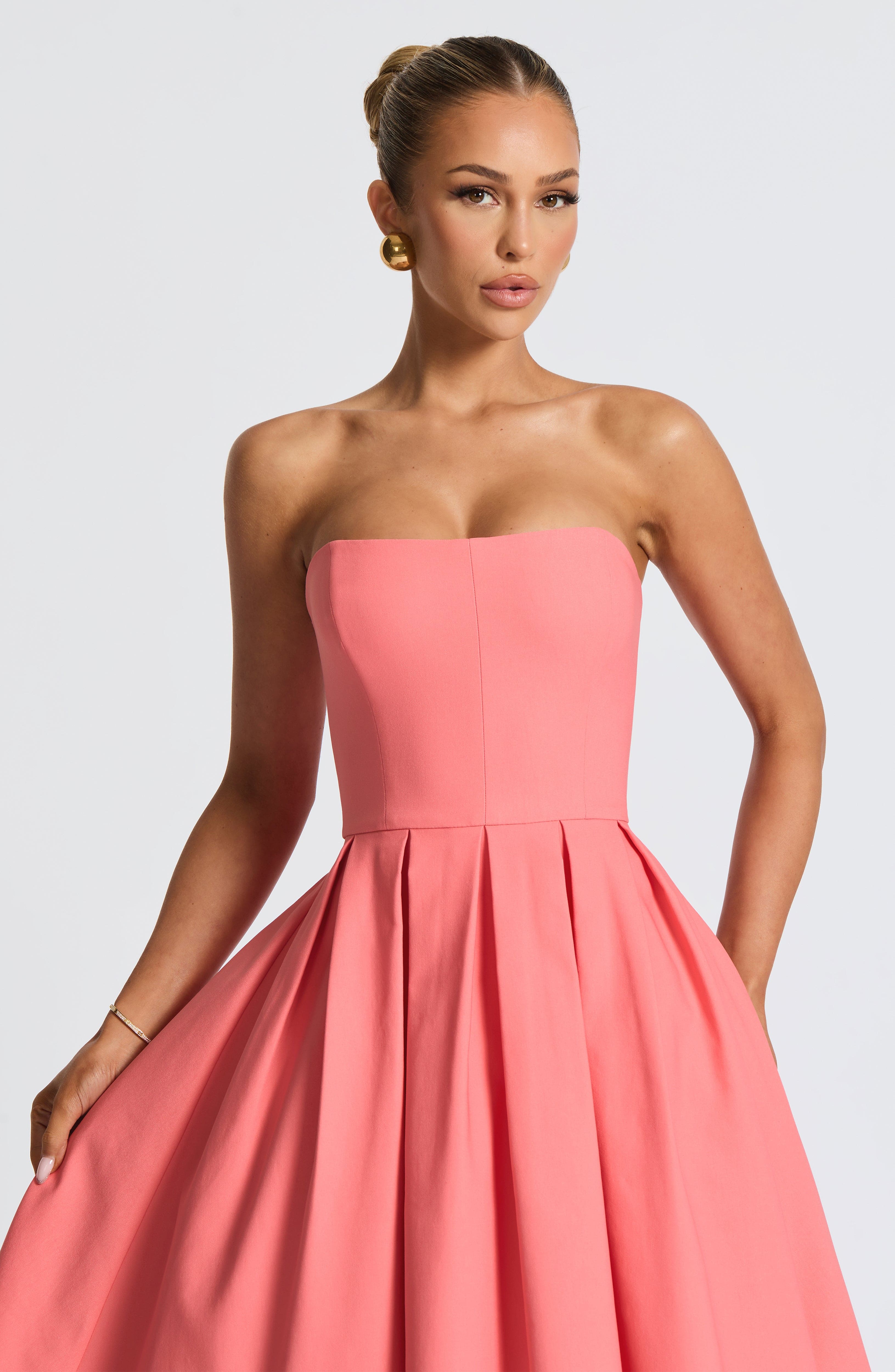 Edith Midi Dress - Coral Pink Dress Babyboo Fashion Premium Exclusive Design