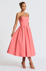 Edith Midi Dress - Coral Pink Dress Babyboo Fashion Premium Exclusive Design