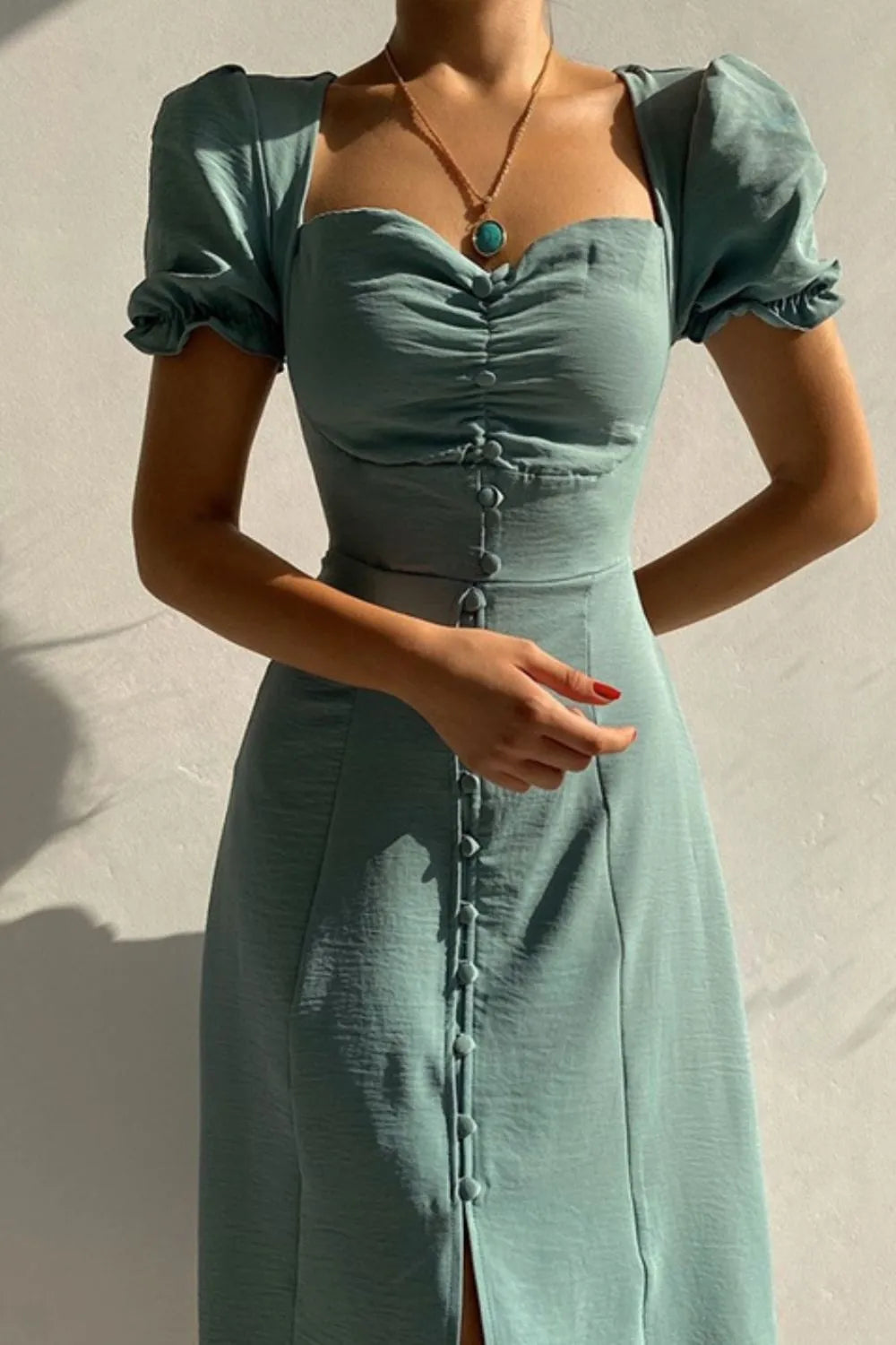 Sweetheart Neck Short Sleeve Dress