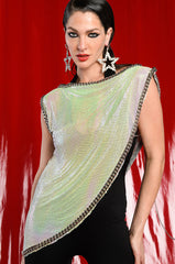 ICY SHORT SLEEVE ASYMMETRICAL CHAINMAIL BLOUSE