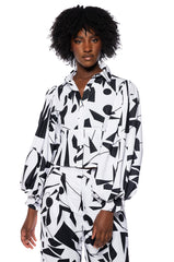 LENNON PRINTED PUFF SLEEVE BUTTON DOWN