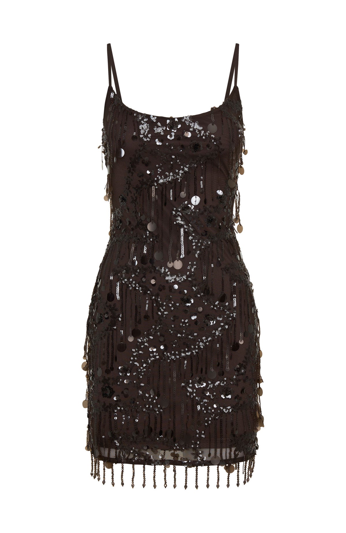 Decadent Daze Beaded Mini Dress Chocolate
