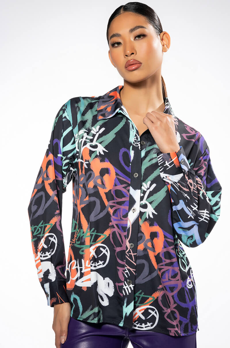 WILDER PRINTED BUTTON DOWN BLOUSE