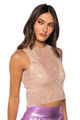 ZELDA RHINESTONE MESH SLEEVELESS TOP IN BLUSH PINK