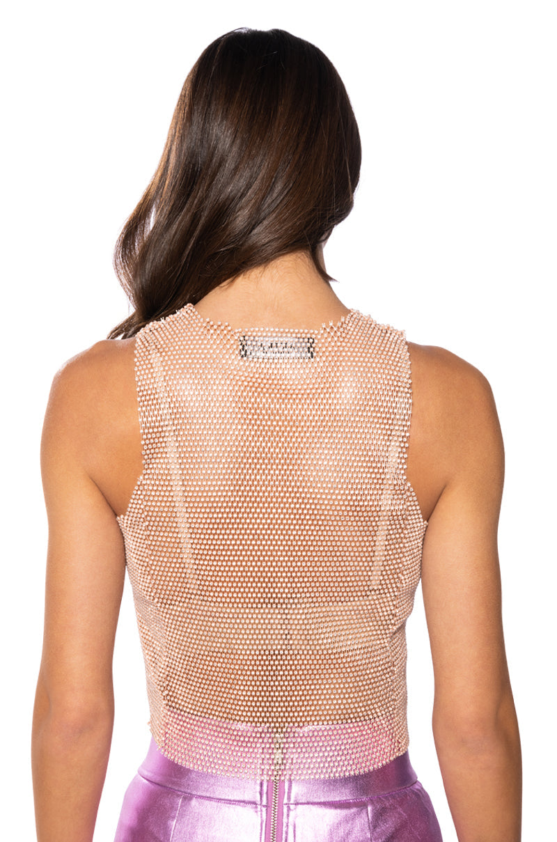 ZELDA RHINESTONE MESH SLEEVELESS TOP IN BLUSH PINK