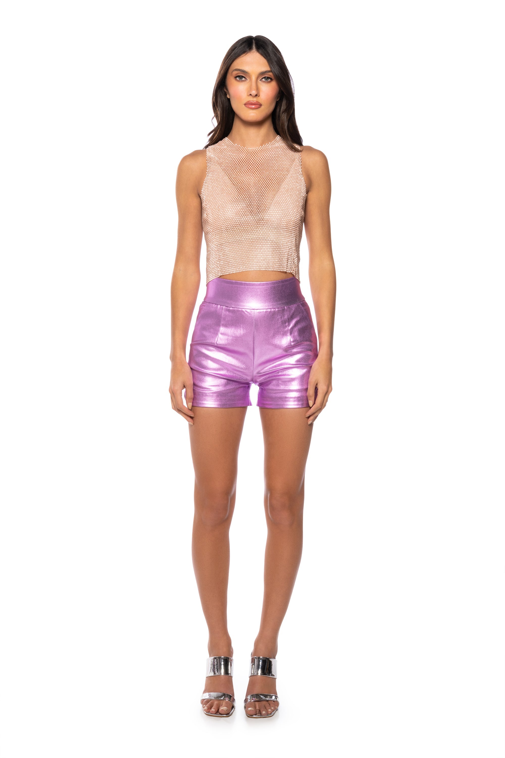 ZELDA RHINESTONE MESH SLEEVELESS TOP IN BLUSH PINK